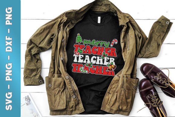 Merry Teacher Xmas Retro SVG for Crafts and Graphics